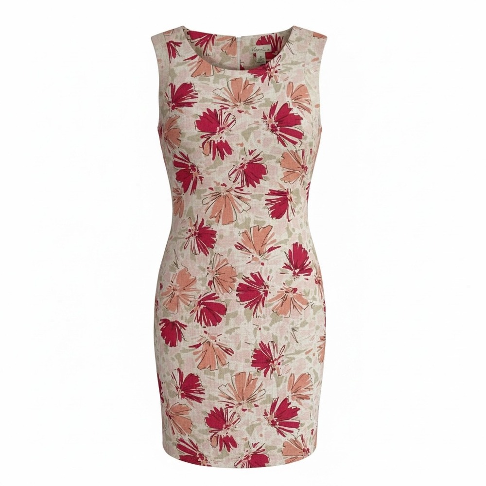 Kim Rogers Womens Pink Orange Floral 100%‎ Linen Sleeveless Sheath Dress Size 14